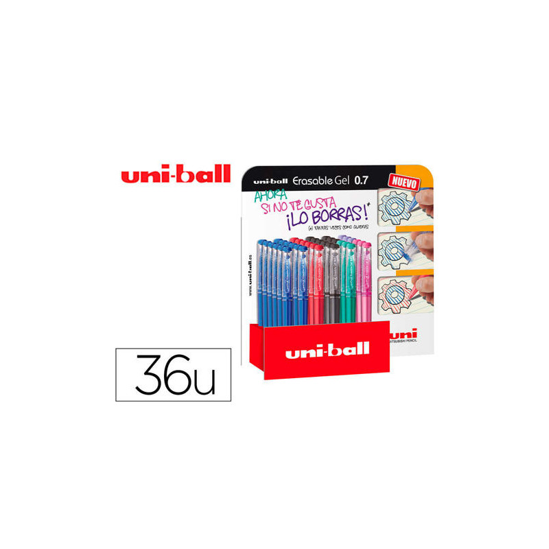 ROTULADOR UNI-BALL ROLLER UF-222 TINTA GEL BORRABLE 0,7 MM EXPOSITOR DE 36 UNIDADES COLORES SURTIDOS