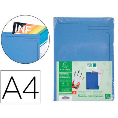 CARPETA DOSSIER U?ERO EXACOMPTA CLEAN SAFE CARTULINA 400 GR DIN A4 AZUL PAQUETE DE 5 UNIDADES