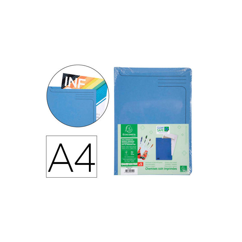 CARPETA DOSSIER U?ERO EXACOMPTA CLEAN SAFE CARTULINA 400 GR DIN A4 AZUL PAQUETE DE 5 UNIDADES