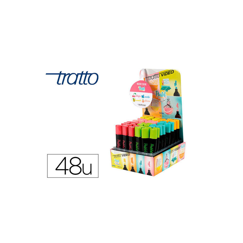 ROTULADOR TRATTO VIDEO PASTEL FLUORESCENTE EXPOSITOR DE 48 UNIDADES COLORES SURTIDOS