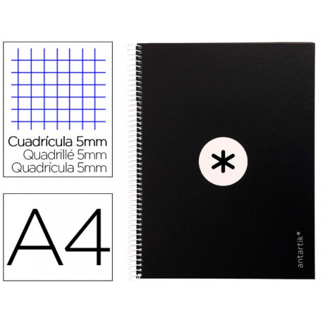 CUADERNO ESPIRAL A4 MICRO ANTARTIK TAPA FORRADA 80H 90 GR CUADRO 5MM 1 BANDA 4 TALADROS NEGRO