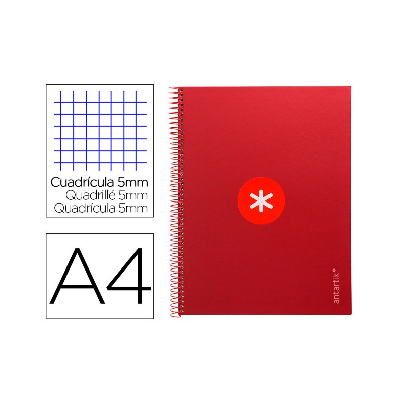 CUADERNO ESPIRAL A4 MICRO ANTARTIK TAPA FORRADA 80H 90 GR CUADRO 5MM 1 BANDA 4 TALADROS FRAMBUESA