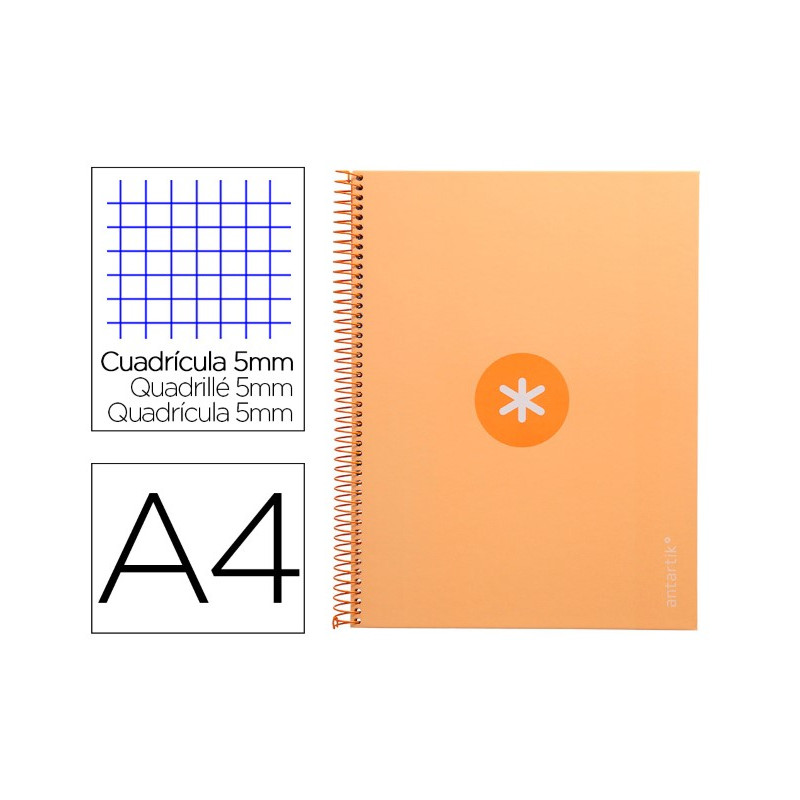 CUADERNO ESPIRAL A4 MICRO ANTARTIK TAPA FORRADA 80H 90 GR CUADRO 5MM 1 BANDA 4 TALADROS COLOR PEACH