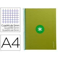 CUADERNO ESPIRAL A4 MICRO ANTARTIK TAPA FORRADA 80H 90 GR CUADRO 5MM 1 BANDA 4 TALADROS VERDE