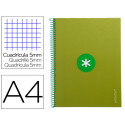 CUADERNO ESPIRAL A4 MICRO ANTARTIK TAPA FORRADA 80H 90 GR CUADRO 5MM 1 BANDA 4 TALADROS VERDE