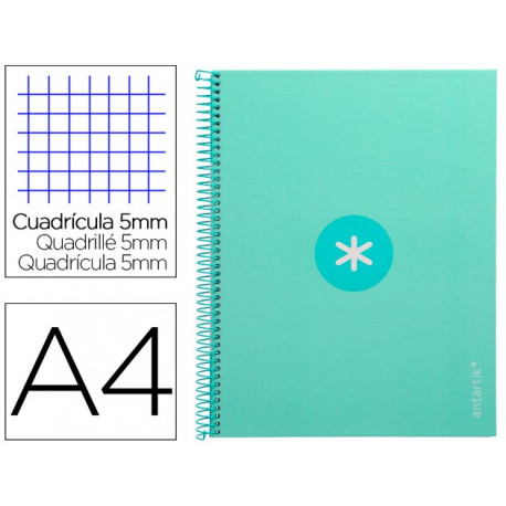 CUADERNO ESPIRAL A4 MICRO ANTARTIK TAPA FORRADA 80H 90 GR CUADRO 5MM 1 BANDA 4 TALADROS MENTA