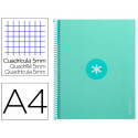 CUADERNO ESPIRAL A4 MICRO ANTARTIK TAPA FORRADA 80H 90 GR CUADRO 5MM 1 BANDA 4 TALADROS MENTA