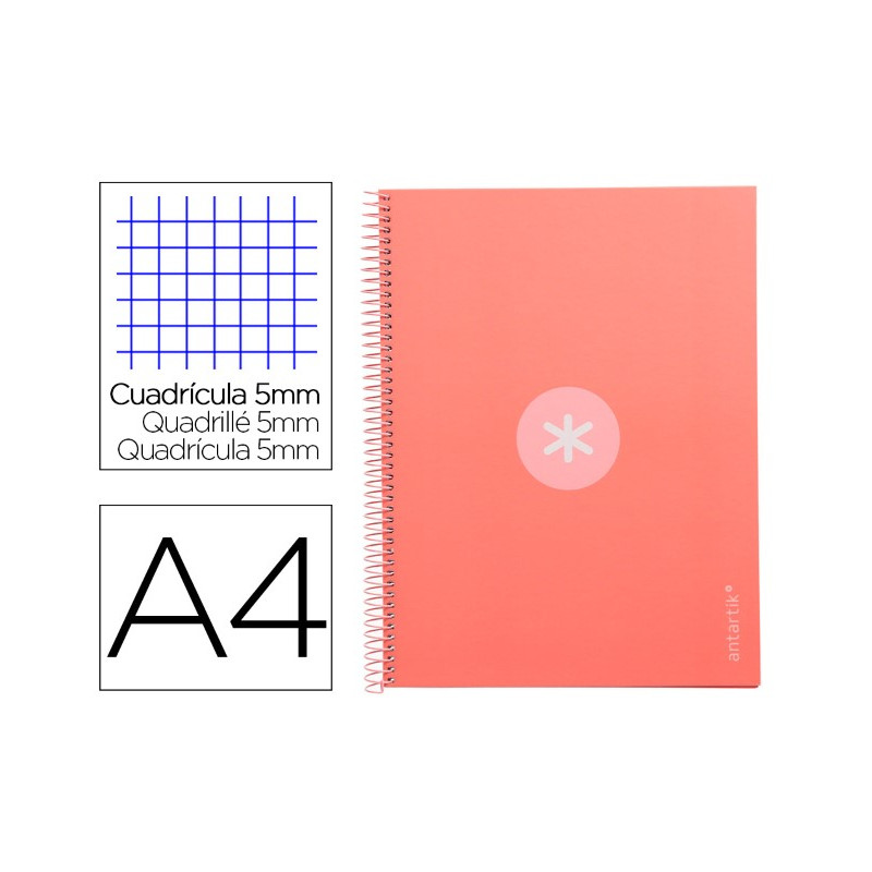 CUADERNO ESPIRAL A4 MICRO ANTARTIK TAPA FORRADA 80H 90 GR CUADRO 5MM 1 BANDA 4 TALADROS MENTA