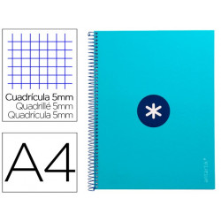 CUADERNO ESPIRAL A4 MICRO ANTARTIK TAPA FORRADA 80H 90 GR CUADRO 5MM 1 BANDA 4 TALADROS TURQUESA