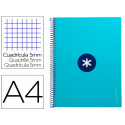 CUADERNO ESPIRAL A4 MICRO ANTARTIK TAPA FORRADA 80H 90 GR CUADRO 5MM 1 BANDA 4 TALADROS TURQUESA