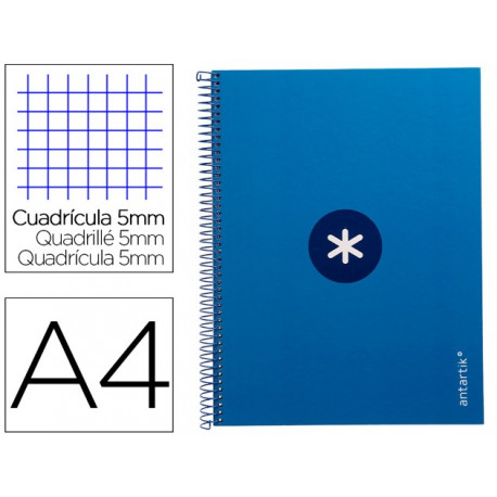 CUADERNO ESPIRAL A4 MICRO ANTARTIK TAPA FORRADA 80H 90 GR CUADRO 5MM 1 BANDA 4 TALADROS AZUL OSCURO