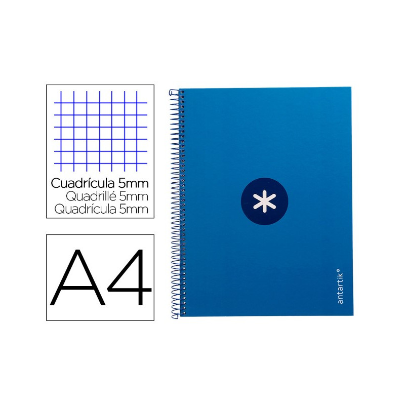 CUADERNO ESPIRAL A4 MICRO ANTARTIK TAPA FORRADA 80H 90 GR CUADRO 5MM 1 BANDA 4 TALADROS AZUL OSCURO