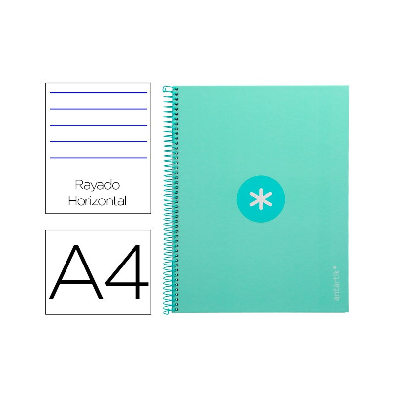 CUADERNO ESPIRAL A4 MICRO ANTARTIK TAPA FORRADA80H 90 GR HORIZONTAL 1 BANDA 4 TALADROS COLOR MENTA