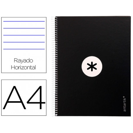 CUADERNO ESPIRAL A4 MICRO ANTARTIK TAPA FORRADA80H 90 GR HORIZONTAL 1 BANDA 4 TALADROS COLOR NEGRO