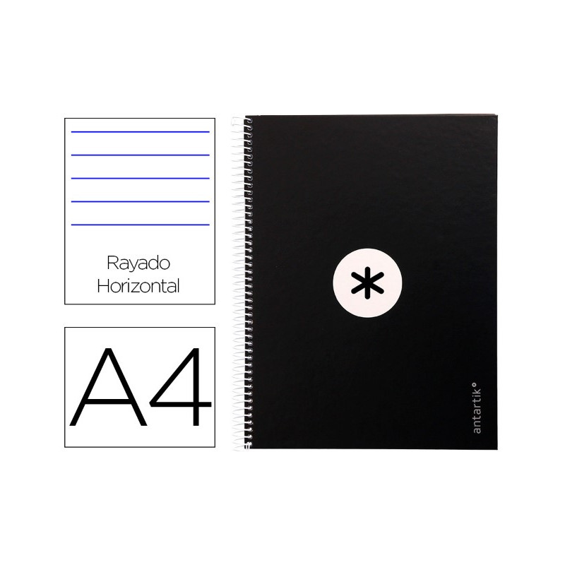 CUADERNO ESPIRAL A4 MICRO ANTARTIK TAPA FORRADA80H 90 GR HORIZONTAL 1 BANDA 4 TALADROS COLOR NEGRO