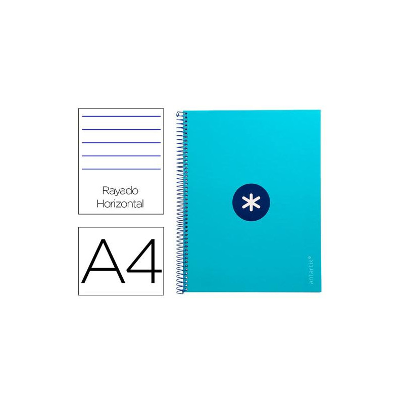 CUADERNO ESPIRAL A4 MICRO ANTARTIK TAPA FORRADA80H 90 GR HORIZONTAL 1 BANDA 4 TALADROS COLOR TURQUES