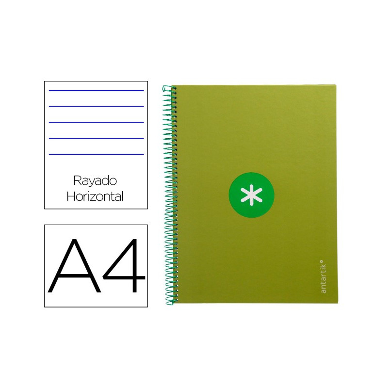 CUADERNO ESPIRAL A4 MICRO ANTARTIK TAPA FORRADA80H 90 GR HORIZONTAL 1 BANDA 4 TALADROS COLOR VERDE