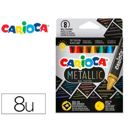 LAPICES CERA CARIOCA METALLIC TRIANGULAR CAJA DE 8 UNIDADES COLORES SURTIDOS