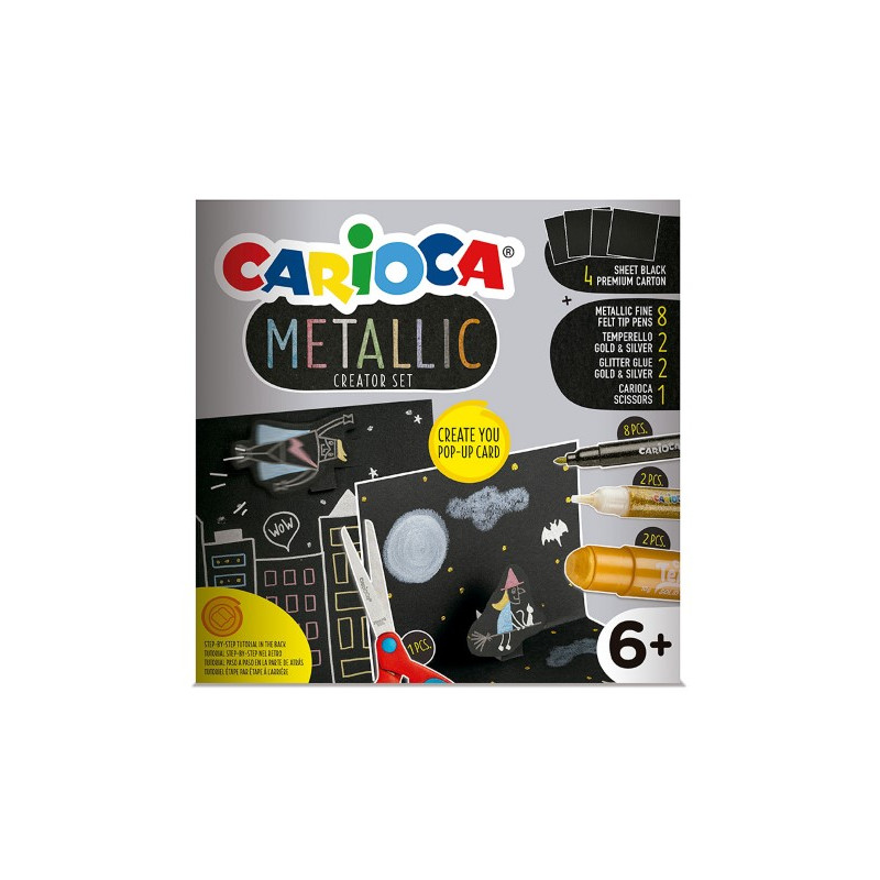 SET DE DIBUJO CARIOCA METALLIC POP UP CARD CREATOR 3D 17 PIEZAS