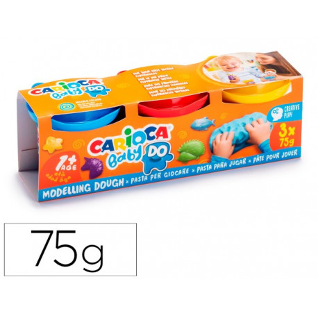 PASTA DE MODELAR CARIOCA BABY DOUGH BOTE 75 G SET DE 3 COLORES SURTIDOS