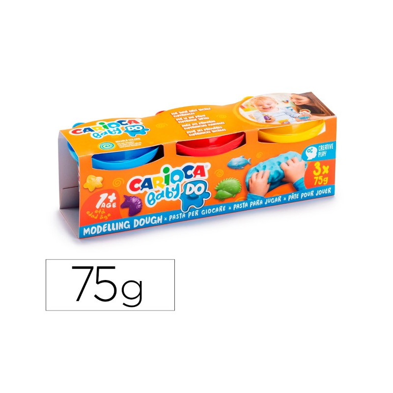 PASTA DE MODELAR CARIOCA BABY DOUGH BOTE 75 G SET DE 3 COLORES SURTIDOS