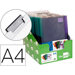 CARPETA LIDERPAPEL DOSSIER PINZA LATERAL POLIPROPILENO DIN A4 30 HOJAS PACK DE 4 COLORES SURTIDOS