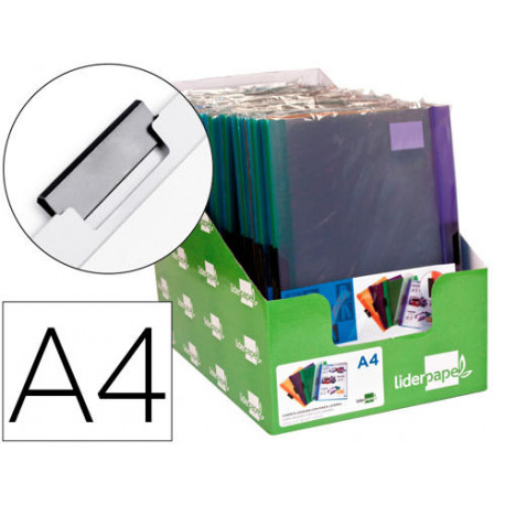 CARPETA LIDERPAPEL DOSSIER PINZA LATERAL POLIPROPILENO DIN A4 30 HOJAS PACK DE 4 COLORES SURTIDOS