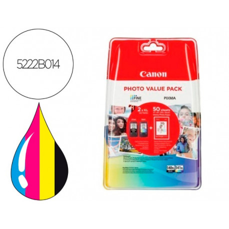 INK-JET CANON PHOTO VALUE PACK PG-540L+CL541XL PIXMA MG2150/3150 + 50 HOJAS PAPEL FOTO GLOSSY 10X15 