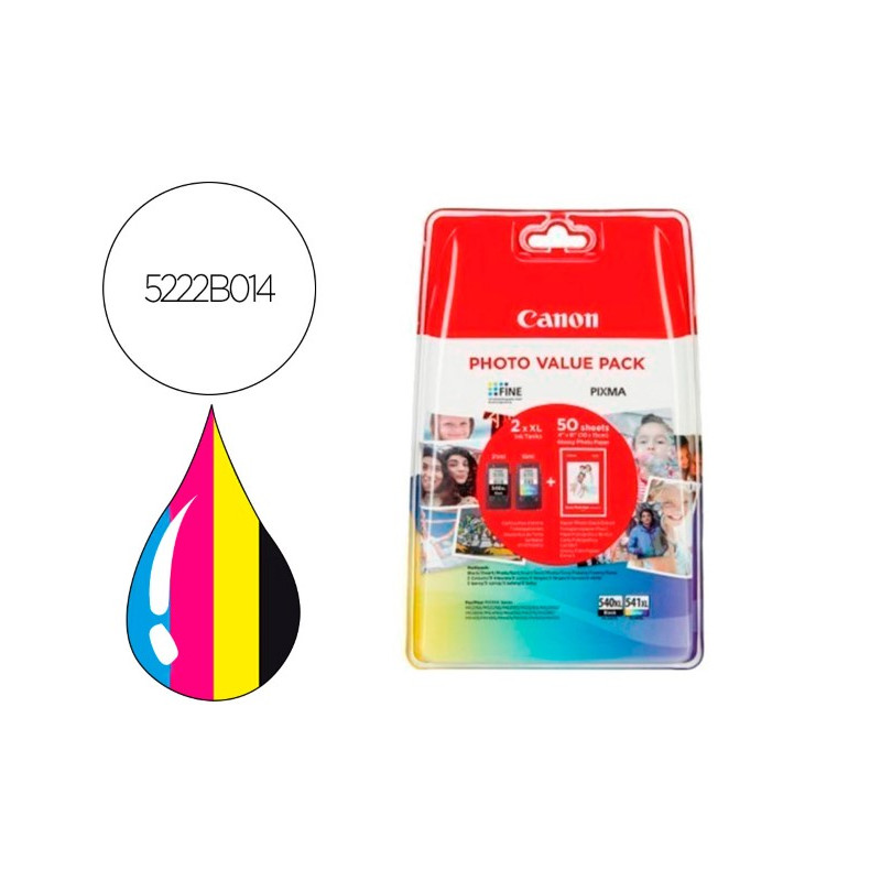 INK-JET CANON PHOTO VALUE PACK PG-540L+CL541XL PIXMA MG2150/3150 + 50 HOJAS PAPEL FOTO GLOSSY 10X15 