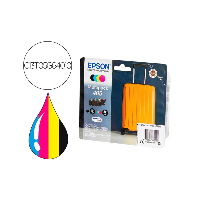 INK-JET EPSON 405 WF-3820DWF / WF-4820DWF / WF-7830DTWF / WF-7840DTWF ALTA CAPACIDAD PACK DE 4 COLOR