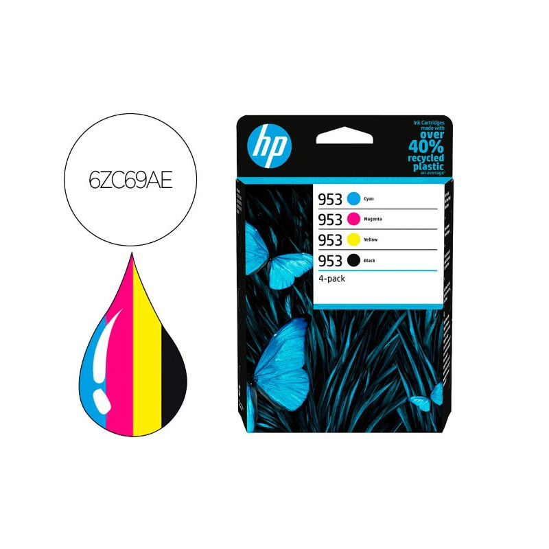 INK-JET HP 953 BK/CMY 6ZC69AE MULTIPACK NEGRO/ CIAN / MAGENTA / AMARILLO. NEGRO 900 PAG. Y COLORES 6