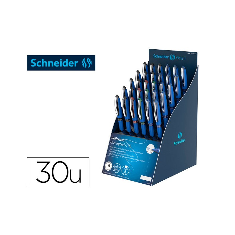 ROLLER SCHNEIDER ONE HYBRID PUNTA CONICA 0,5 MM EXPOSITOR DE 30 UNIDADES COLORES SURTIDOS 168X315X21