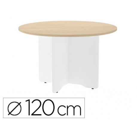 MESA DE REUNION ROCADA REDONDA 3006AW01 ESTRUCTURA MADERA EN ASPAS COLOR BLANCO TABLERO HAYA 120CM D