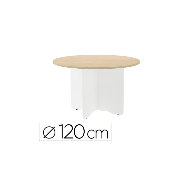 MESA DE REUNION ROCADA REDONDA 3006AW01 ESTRUCTURA MADERA EN ASPAS COLOR BLANCO TABLERO HAYA 120CM D