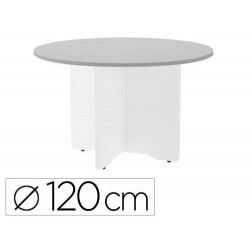 MESA DE REUNION ROCADA REDONDA 3006AW02 ESTRUCTURA MADERA EN ASPAS COLOR BLANCO TABLERO GRIS 120CM D