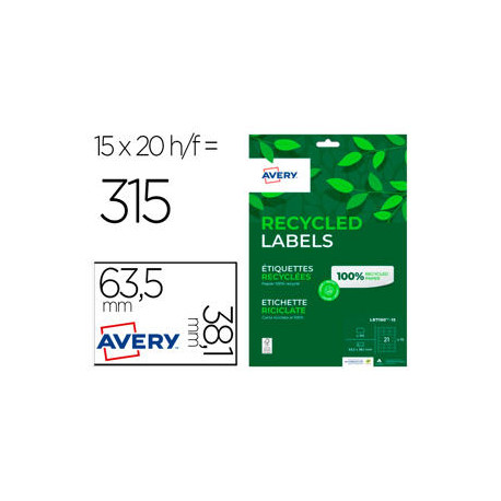 ETIQUETA ADHESIVA AVERY BLANCA PERMANENTE RECICLADA 100% PARA IMPRESORA LASER 63,5X38,1 MM CAJA DE 3