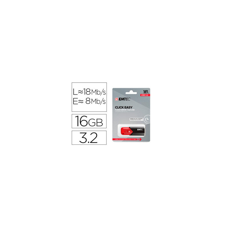 MEMORIA EMTEC USB 3.2 CLICK EASY 16 GB ROJO