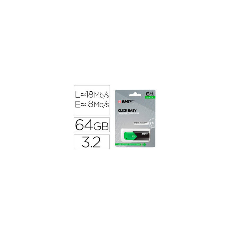 MEMORIA EMTEC USB 3.2 CLICK EASY 64 GB VERDE