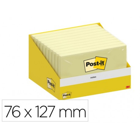 BLOC DE NOTAS ADHESIVAS QUITA Y PON POST-IT 76X127 MM 100 HOJAS AMARILLO CANARIO RETRACTILADO INDIVI