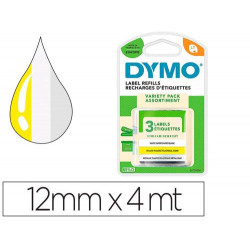 CINTA DYMO METALIZADA LETRATAG 12MM X 4MT PAPEL BLANCO / PLASTICO AMARILLO / METALICA PLATA PACK DE 