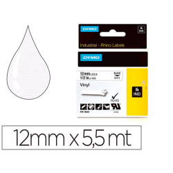 CINTA DYMO VINILO BLANCO 12MM X 5,5MT PARA ETIQUETADORA RHINO