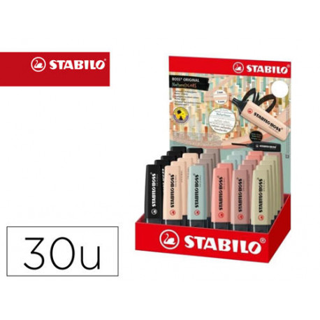 ROTULADOR STABILO BOSS PASTEL FLUORESCENTE 70 NATURE COLORS EXPOSITOR DE 30 UNIDADES COLORES SURTIDO