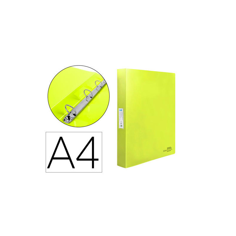 CARPETA LIDERPAPEL 4 ANILLAS MIXTAS 40 MM POLIPROPILENO DIN A4 AMARILLO FLUOR OPACO