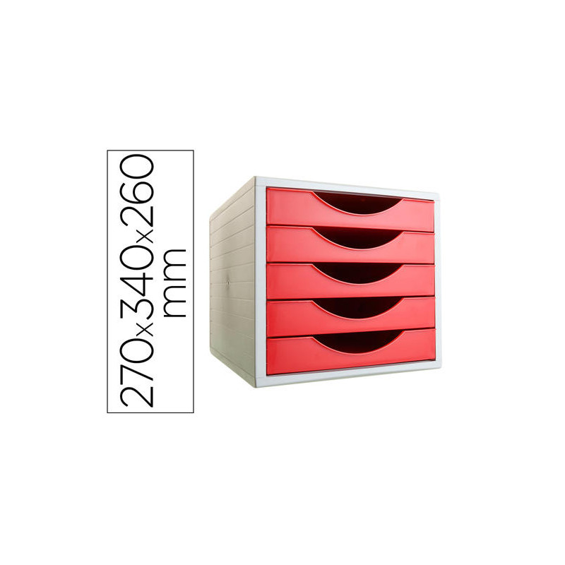 FICHERO CAJONES DE SOBREMESA ARCHIVO 2000 5 CAJONES COLOR ROJO OPACO 270X340X260 MM