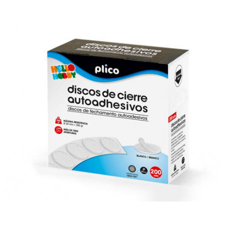 DISCO DE CIERRE PLICO VELCRO AUTOADHESIVO 20 MM DIAMETRO COLOR BLANCO CAJA DE 200 UNIDADES