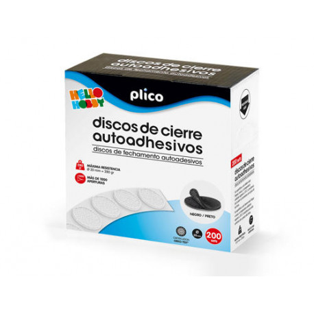 DISCO DE CIERRE PLICO VELCRO AUTOADHESIVO 20 MM DIAMETRO COLOR NEGRO CAJA DE 200 UNIDADES