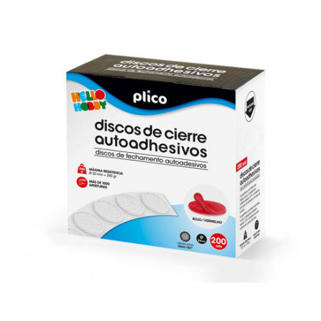 DISCO DE CIERRE PLICO VELCRO AUTOADHESIVO 20 MM DIAMETRO COLOR ROJO CAJA DE 200 UNIDADES