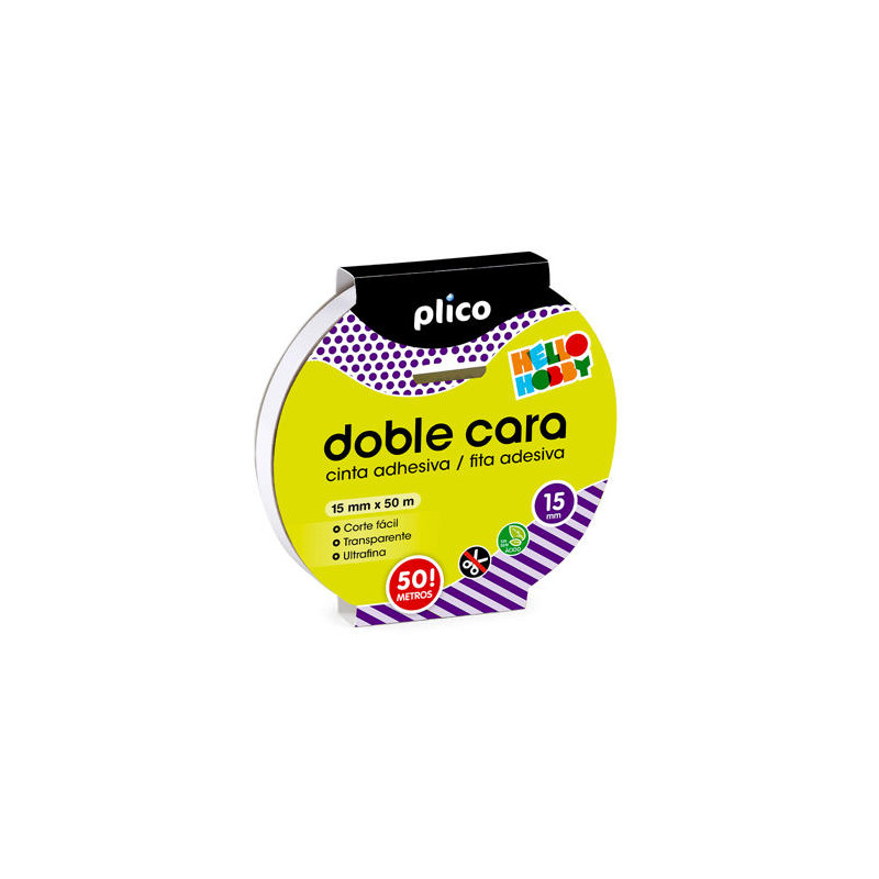 CINTA ADHESIVA PLICO DOBLE CARA TRANSPARENTE 50 MT X 15 MM