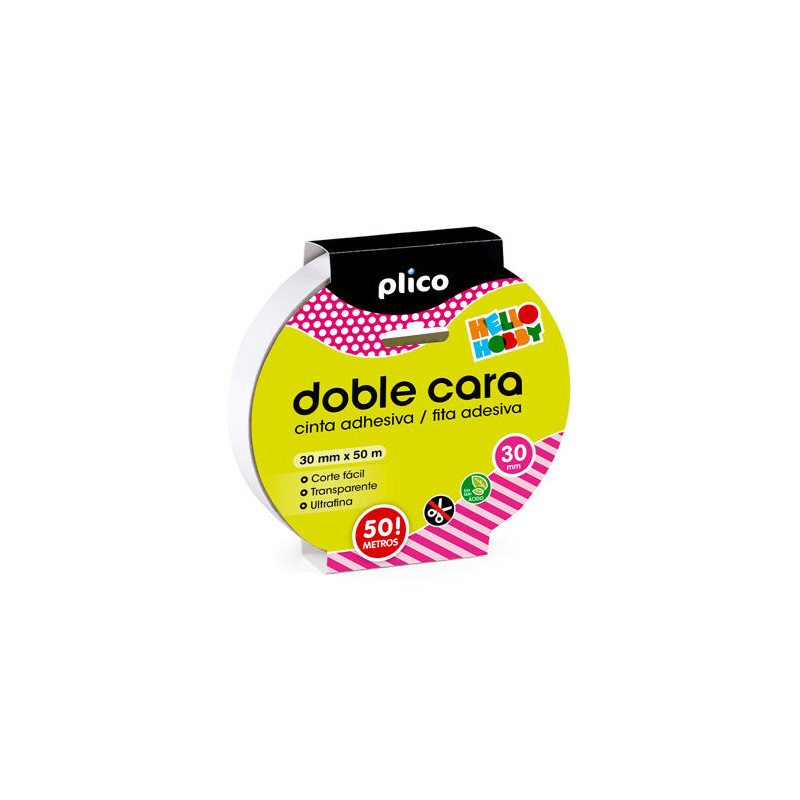 CINTA ADHESIVA PLICO DOBLE CARA TRANSPARENTE 50 MT X 30 MM