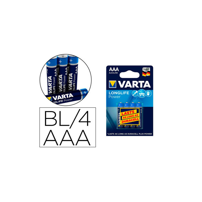 PILA VARTA ALCALINA LONGLIFE POWER AAA TIPO LR-03 BLISTER DE 4 UNIDADES